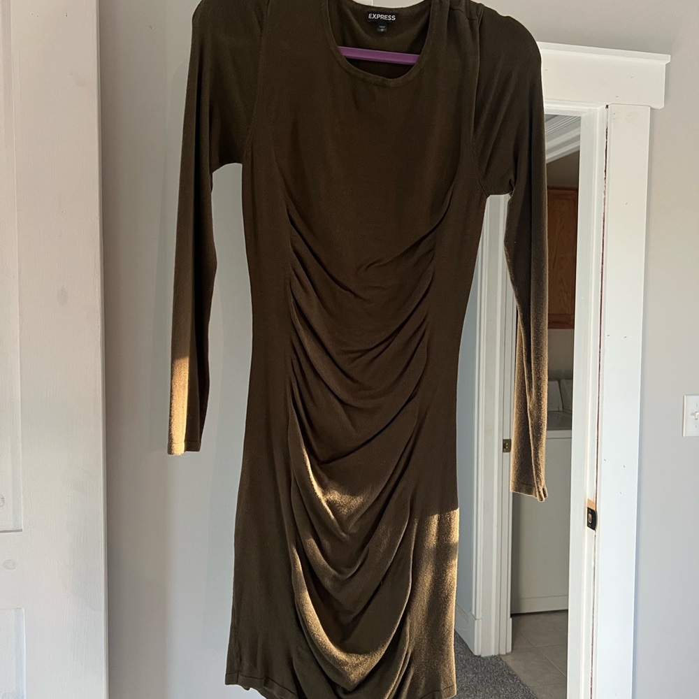 Express Dark Green Long Sleeve Dress